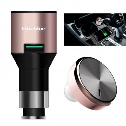 Ακουστικό Bluetooth 2 σε 1 με φορτιστή αυτοκινήτου και μικρόφωνο - Χρυσαφί - Fineblue F-458