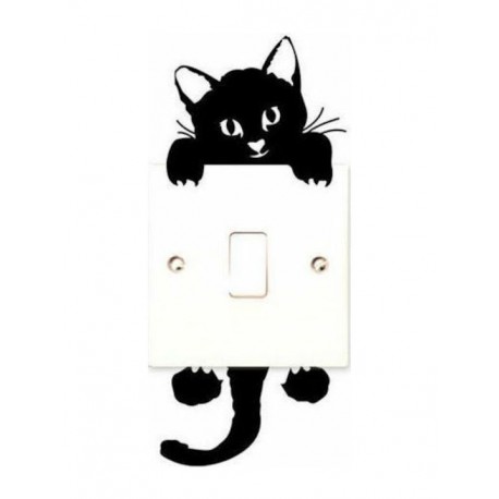 Αυτοκόλλητο τοίχου κατάλληλο για διακόπτη φωτός μαύρο γατάκι